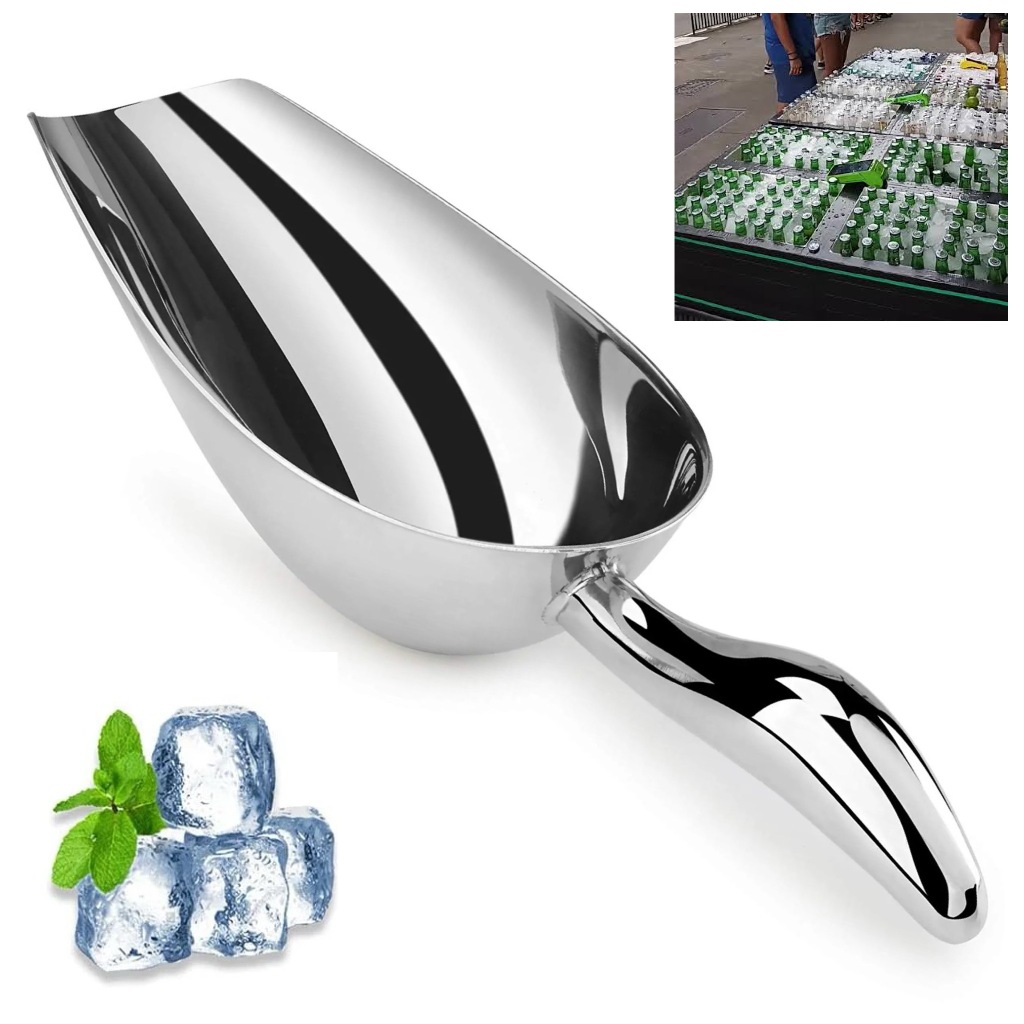 Pá Concha Medidora De Gelo Ração Grãos Cereais Barman Multiuso Inox Cap: 350 ML