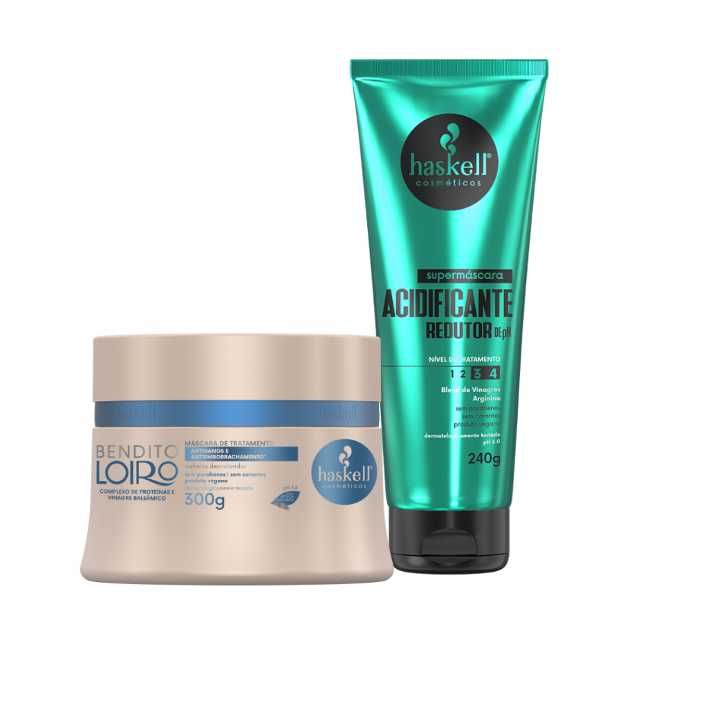 Máscara Bendito Loiro 300g e Supermáscara Acidificante 240g Haskell Kit Cabelos Descoloridos