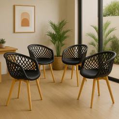 Kit 4 Cadeiras Para Mesa De Jantar Sala Cozinha Web Wood Preta Base Madeira