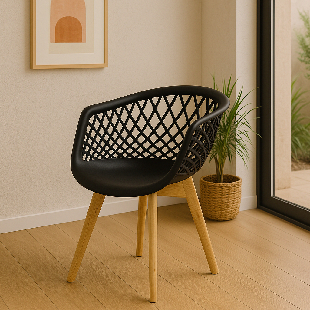 Cadeira Para Mesa De Jantar Sala Cozinha Web Wood Preta Base Madeira em Oferta na Shopee