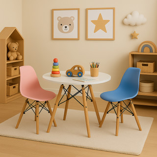 Kit Mesa Redonda Branca 60cm + 2 Cadeiras Charles Eames Eiffel Infantil Kids em Oferta na Shopee