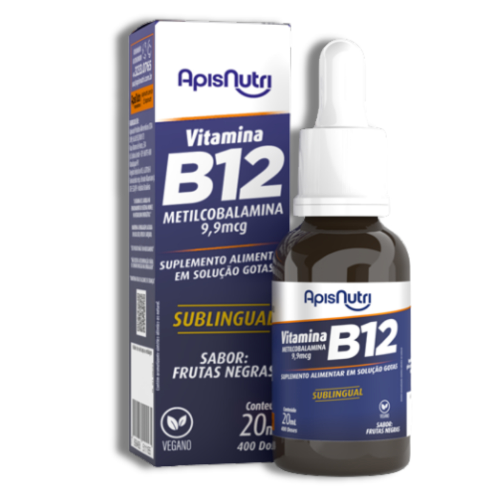 Vitamina B12 Metilcobalamina Sublingual em Gotas 20ml Suplemento Vitaminico Natural Apisnutri