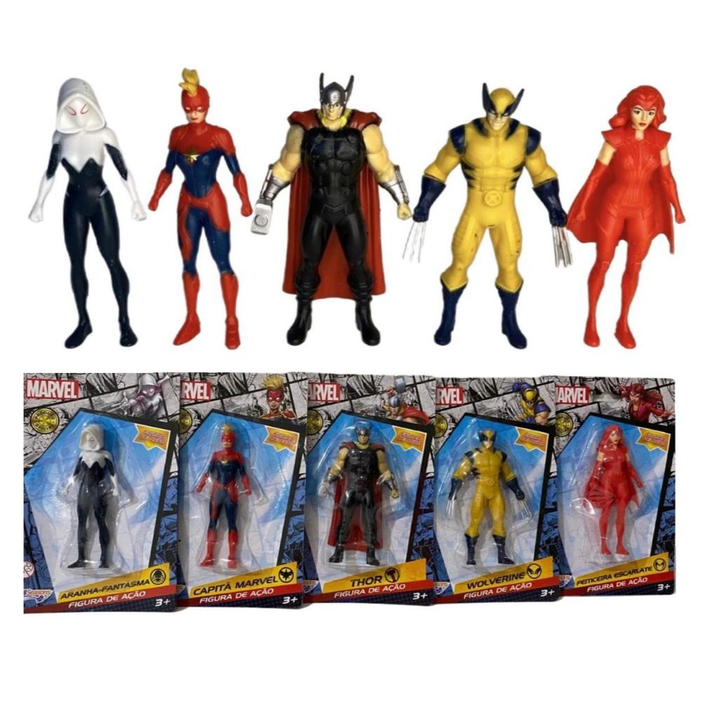 Bonecos Marvel Miniatura Super Heróis Coleção Aranha Fantasma - Thor - Capitã Marvel - Wolverine - Feiticeira Escarlate