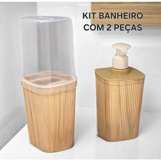 Kit Banheiro Com Porta Sabonete Liquido + Porta Escova Pasta Luxo Premium Moderno E  Pratico Lavabo  Higienico