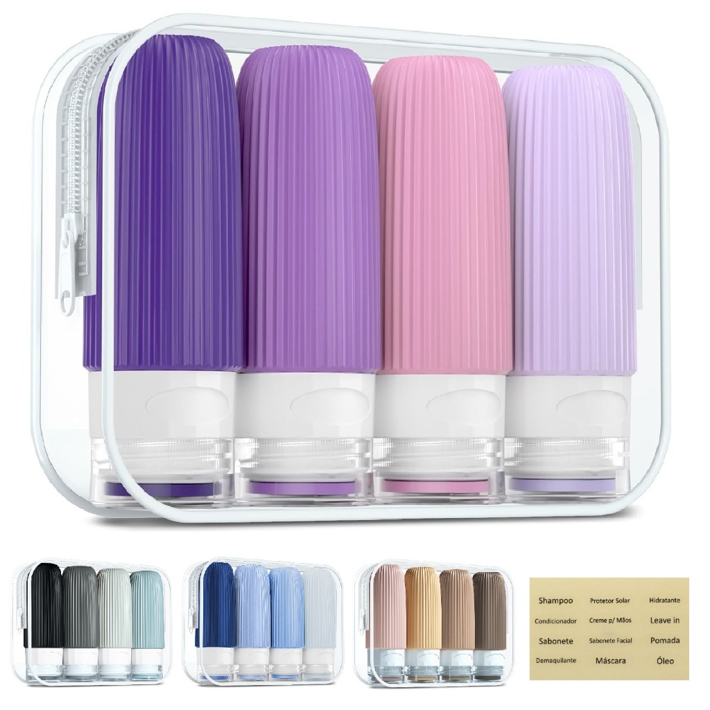Kit 60ml Frascos Potes Viagem Silicone Condicionador Shampoo Creme Cosméticos 4 peças em Oferta na Shopee
