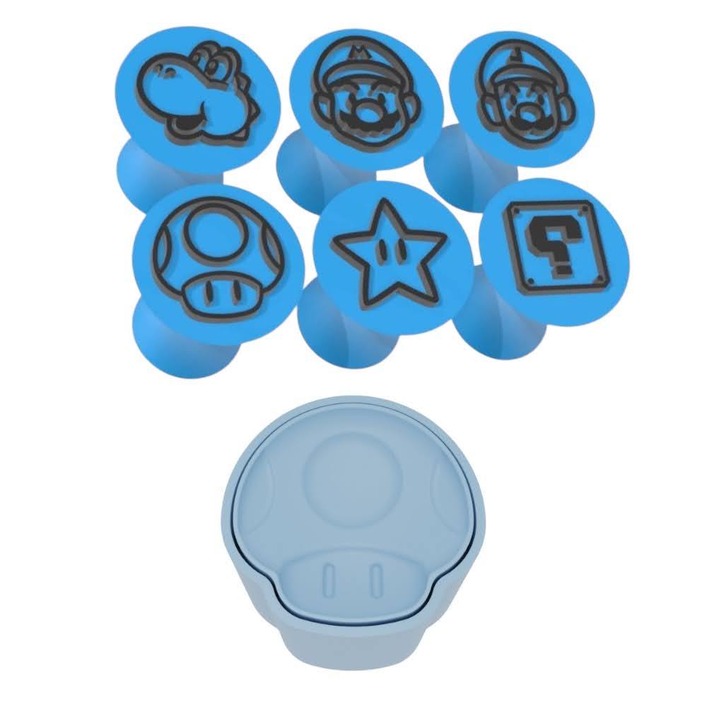 Kit Ejetor Doce Carimbo Marcador Brigadeiro Super Mario Jogo