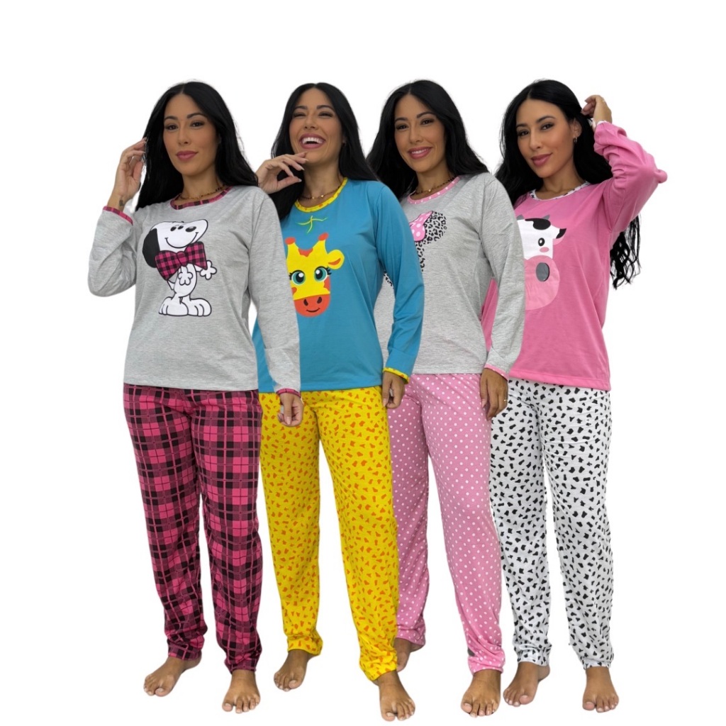 Pijama Longo Feminino Malha Adulto Manga Comprida Dejule