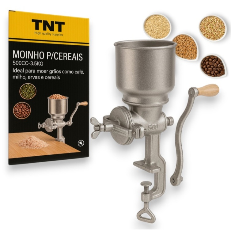 Moedor Triturador Moinho de Café e Grãos Diversos Manivela Ferro Fundido TNT