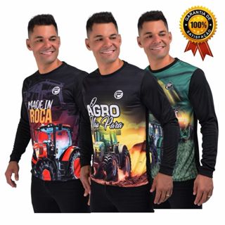 Camiseta Agro Masculina com Gola Redonda Proteção UV50+ DryFit trabalhar no campo tecido seca rapido em Oferta na Shopee