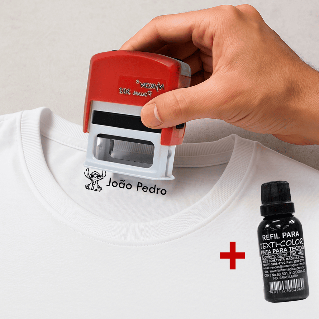 Carimbo Para Tecido Personalizado + Tinta Para Tecido - Carimbo Para Tecido Automático Nykon em Oferta na Shopee