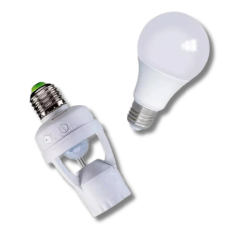 Kit Soquete E27 Bivolt com Sensor de Movimento 360º + Lâmpada LED 12W