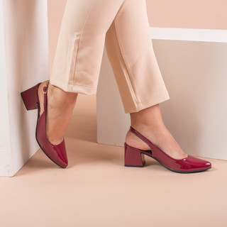 Scarpin Feminino Sapato Social Slingback Bico Fino Salto  Fivelas Verniz Leve Confortável Moda Boho