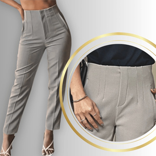 Calça Feminina Alfaiataria Social Tamanho PP AO G3: Cintura Alta com Zíper Lateral ENVIO RÁPIDO em Oferta na Shopee