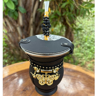 Kit chimarrão BASIC:Cuia de Porongo Revestida em Sintético+Bomba inox decorada+TapaErva+PulseiraDive em Oferta na Shopee