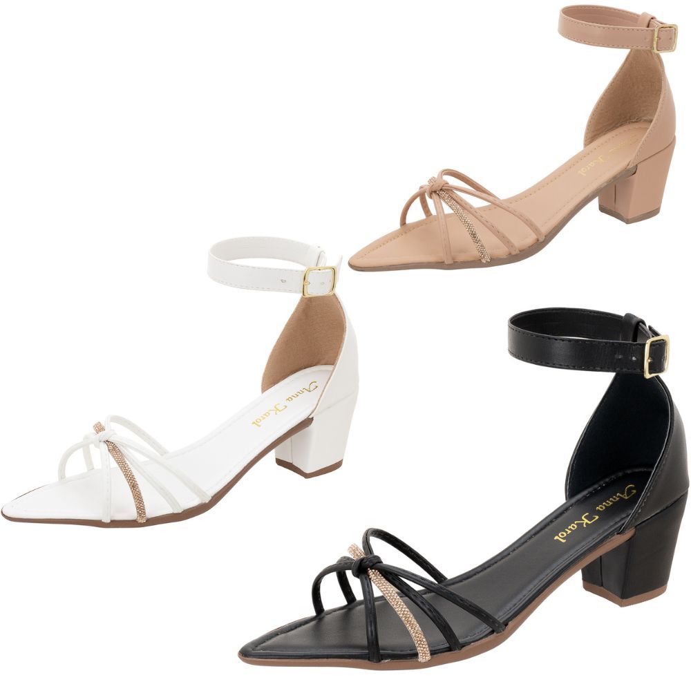 Sandalia Bico fino Folha Regulagem Strass em Oferta na Shopee