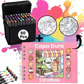 Kit Livro de Colorir Bob Good 55 Folhas + Canetinhas Ponta Dupla Marca Texto 12/24/36/60