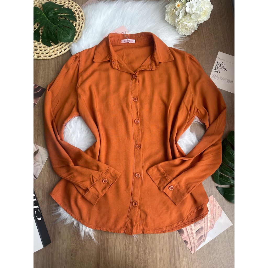 camisa feminina abotoar solido SP035 em Oferta na Shopee