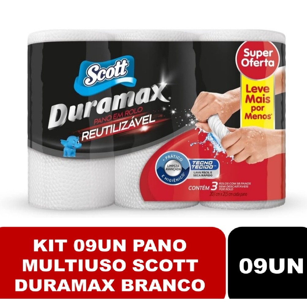 Kit com 09 rolos Pano multiuso Scott Duramax Branco Rolo c/58 panos em Oferta na Shopee