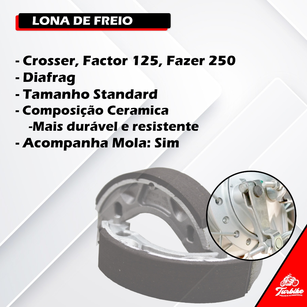 Lona Patim Sapata De Freio Fazer 150 Ys 250 Xtz Crosser 150 2 Lados 150 Neo 115 Factor 150 Com Molas — imagem 2 de 2