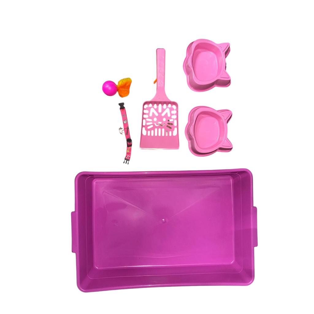 Kit Filhote - Bandeja para Gatos com Comedouro e Bebedouro, Pá Higiênica, Brinquedos e Coleira