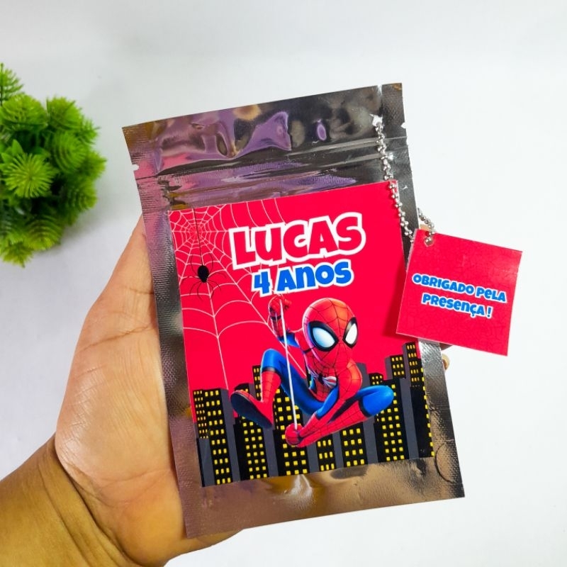Saquinho Metalizado Personalizado Homem Aranha-Lembrancinhas para Festa Infantil-Personalizados Homem Aranha