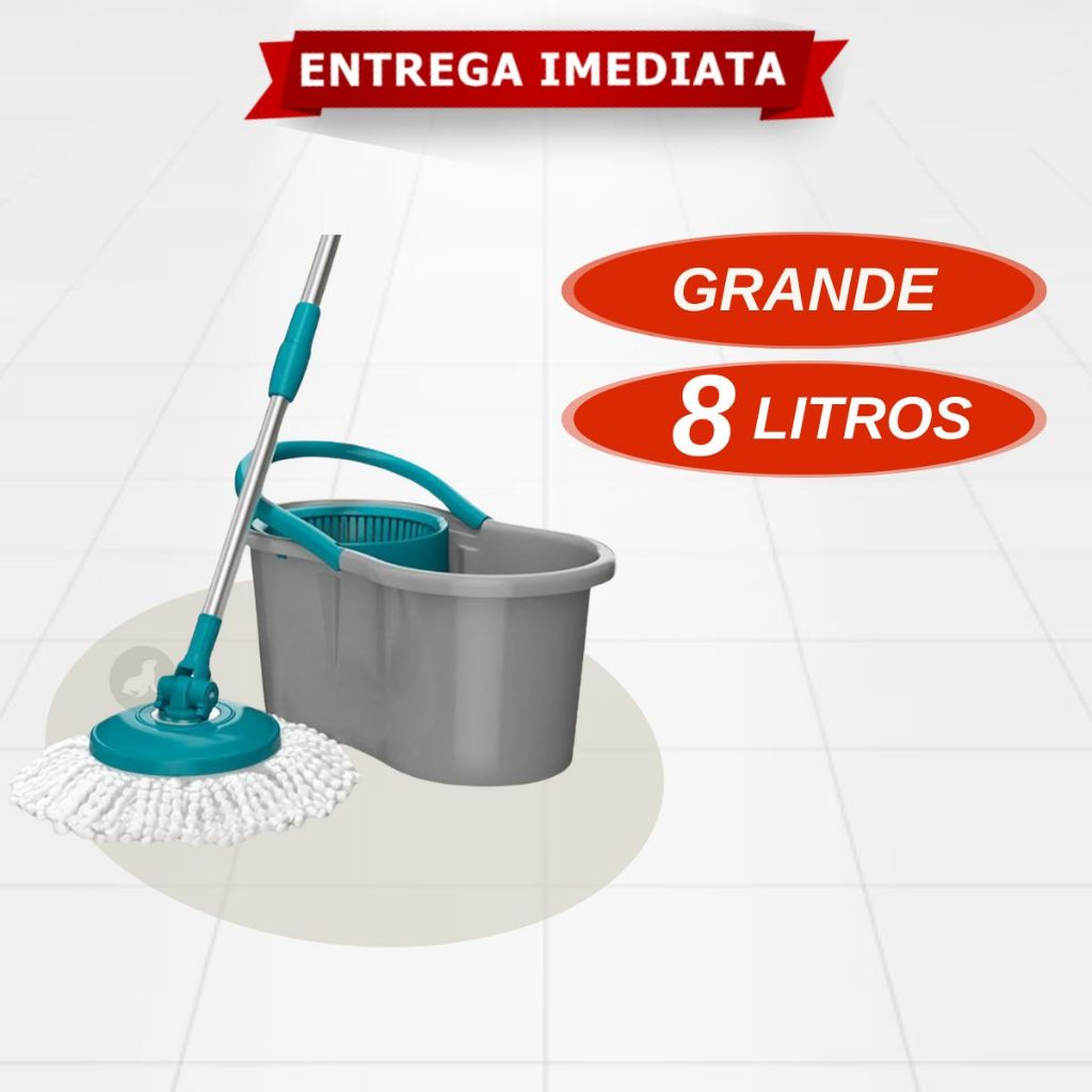 Mop Giratório 8 Litros Econômico Cesto Plástico Esfregão Microfibra em Oferta na Shopee