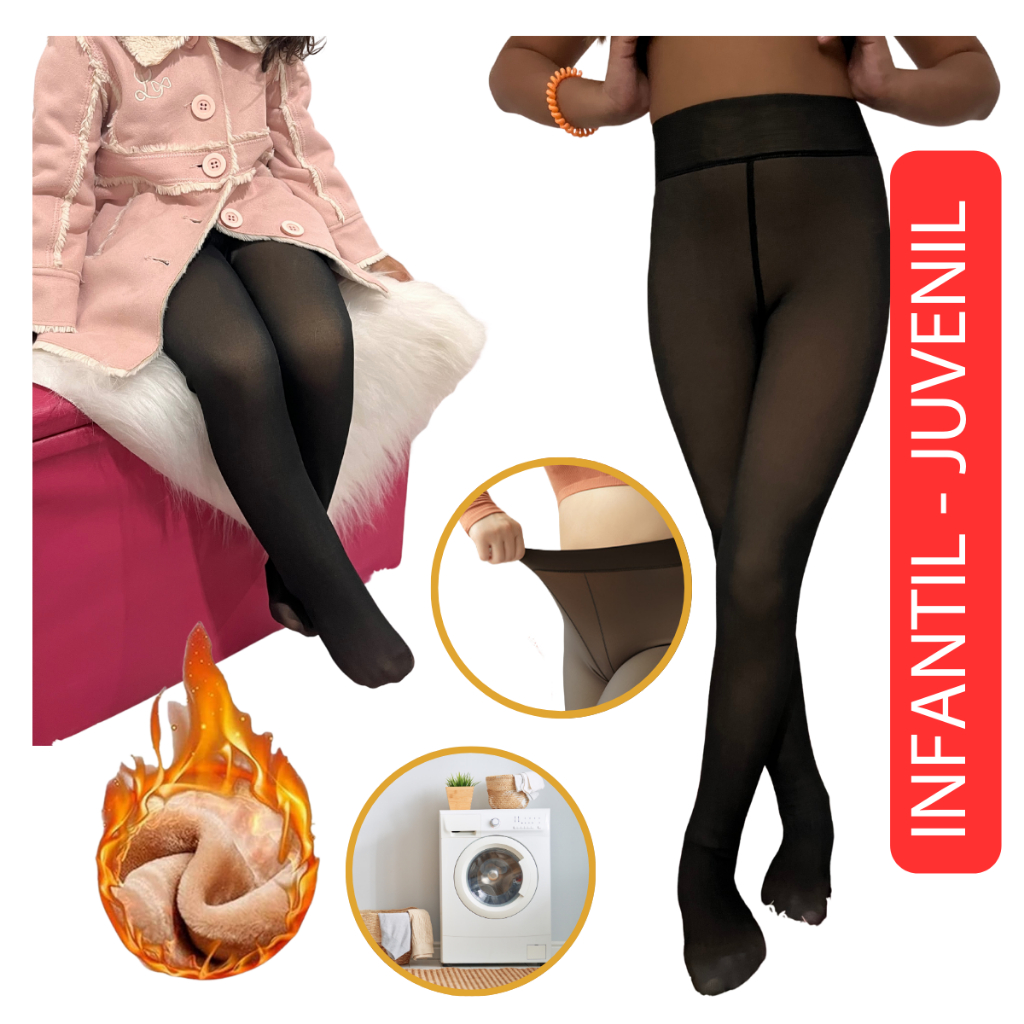 Meia calça forrada fleece peluciada peluda aveludada infantil juvenil Inverno Frio Quentinha