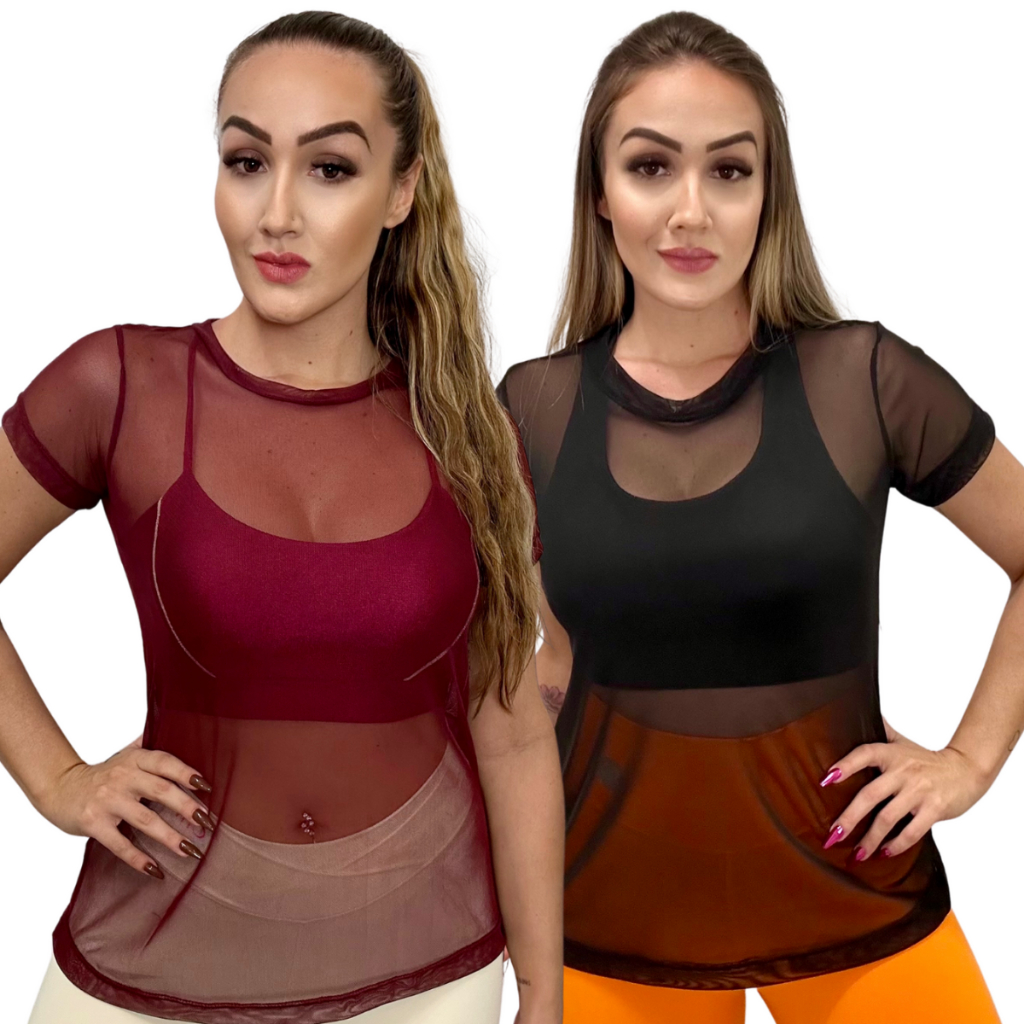 Kit 2 Blusas Academia Caminhada Treino Corrida no Tulê  Fresquinha Leve Envio Imediato 24h em Oferta na Shopee