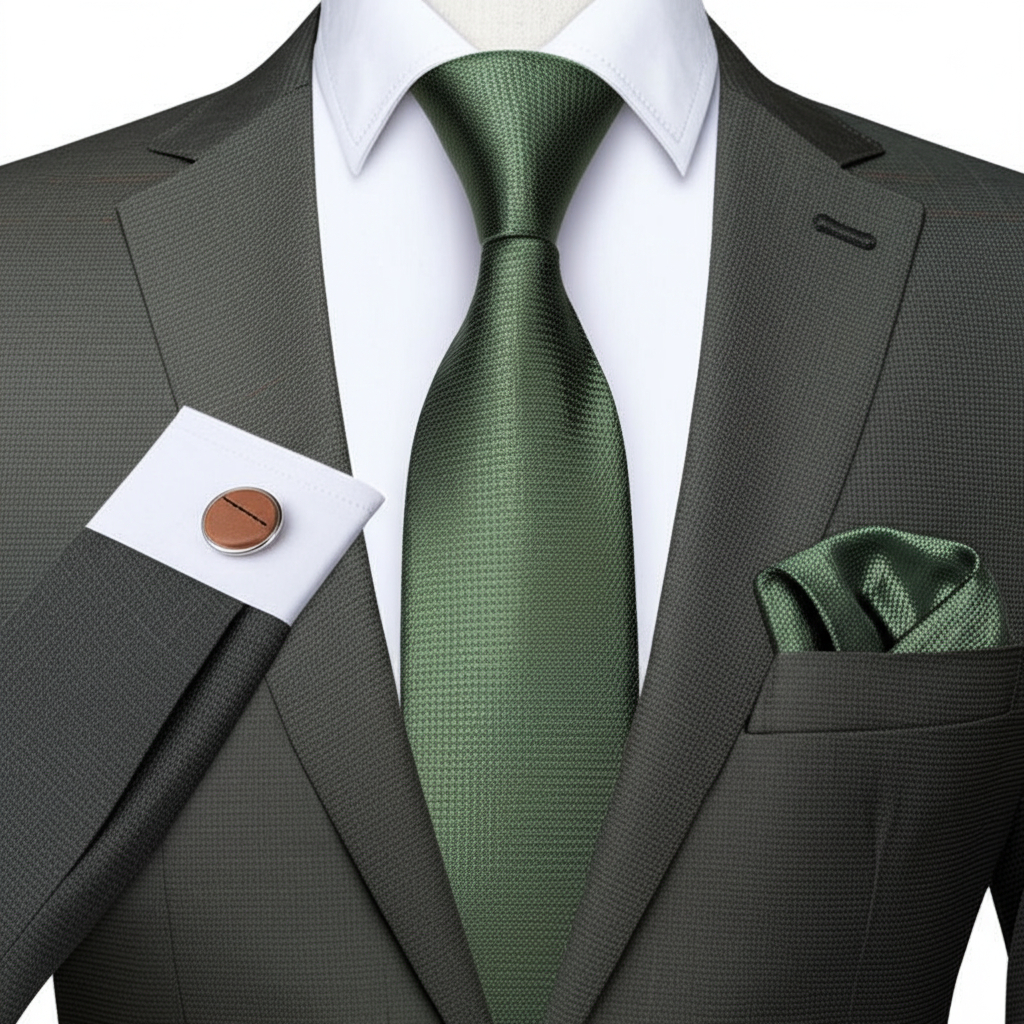 Gravata com Lenço cor Verde Oliva
