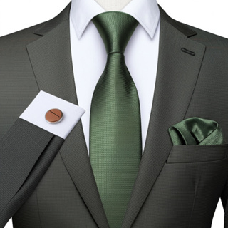 Gravata com Lenço cor Verde Oliva em Oferta na Shopee