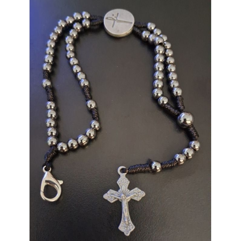 Terço católico Pulso Pulseira Pedra Hematita 20 cm Igreja Artesacra religioso promocao