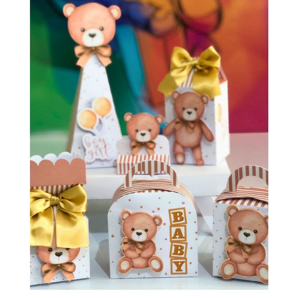 Kit festa 50 caixas - Lembrancinha Personalizada Chá Revelação Ursinho  - Caixinhas Personalizadas