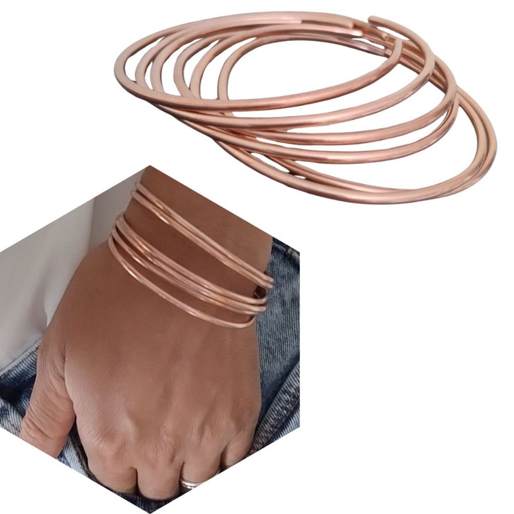 Kit 6 Pulseiras Argolas 20cm Cobre Puro 100% Natural