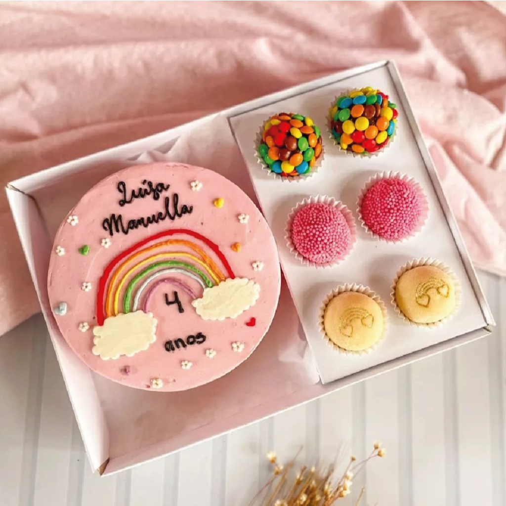 CAIXAS BENTO CAKE + 6 DOCES 21x15x09cm MINI BOLO, PRESENTE DIA DAS MÃES KIT 5~20
