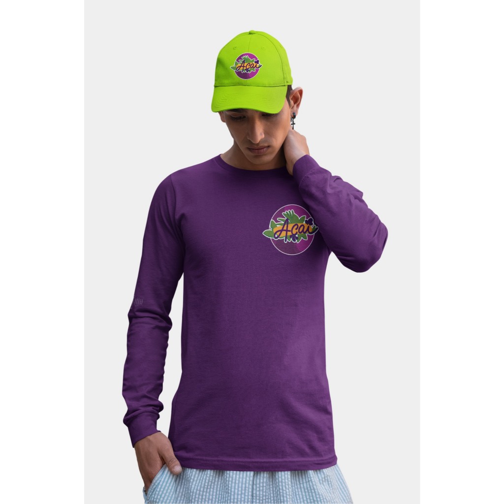 KIT CAMISA ALGODÃO MANGA LONGA + BONÉ TRUCKER TKM  UNIFORME AÇAÍ PERSONALIZADOS SUA LOGO EMPRESA MARCA