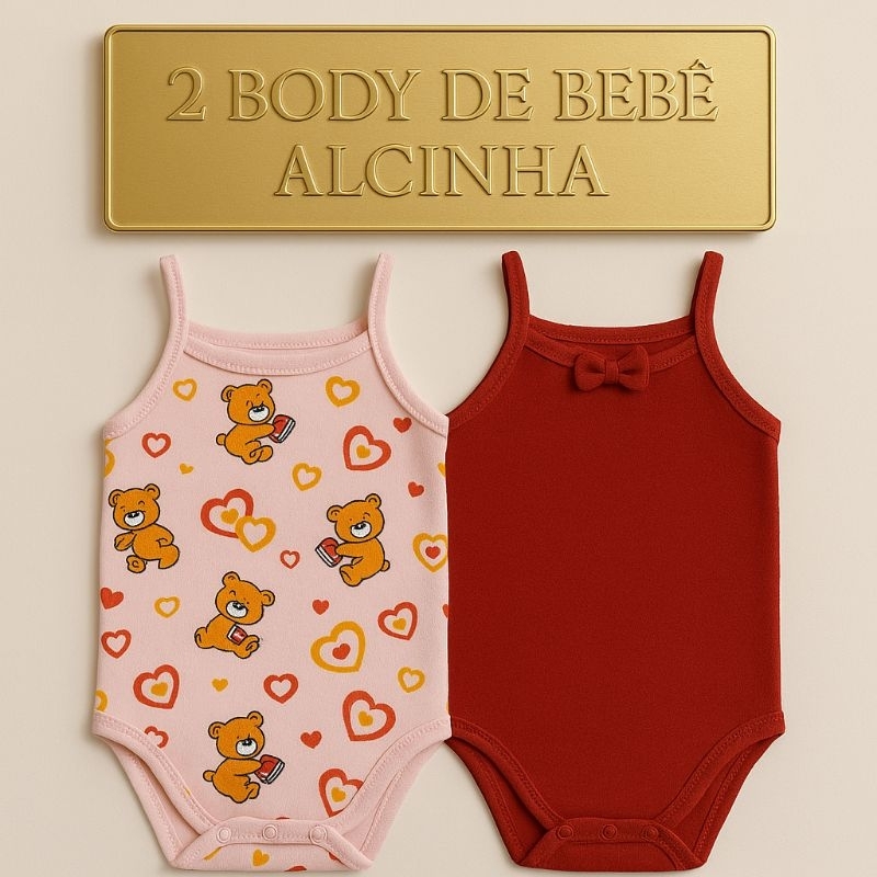 Kit com 2 Body Bebê Menina Alcinha Algodão Roupa de Bebê Conjunto Borys Bebê