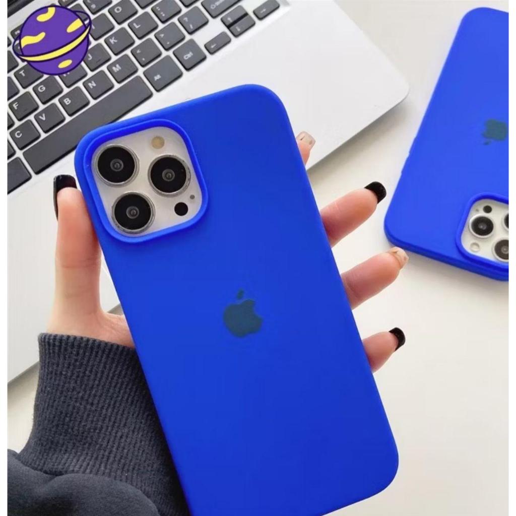 Capa case Silicone Azul Caneta Aveludada para iPhone 14 15 16 Pro Antichoque Premium