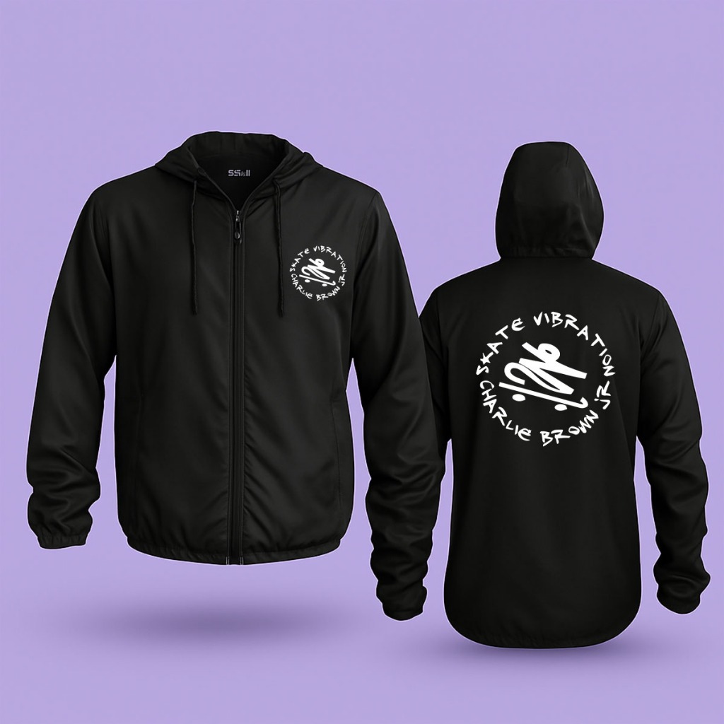 Blusa Corta Vento Skate Vibration Charlie Brown Jr. Frente + Costas Unissex