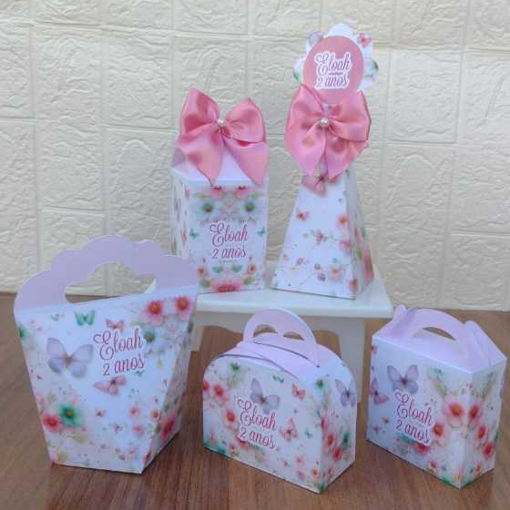 MONTE EM CASA - Kit Festa Personalizados  Borboletas/Jardim encantado Lembrancinhas Caixinhas para Aniversário