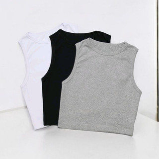 KIT 3 CROPPED REGATA CANELADA RIBANA BLUSA FEMININA PRETO BRANCO CINZA