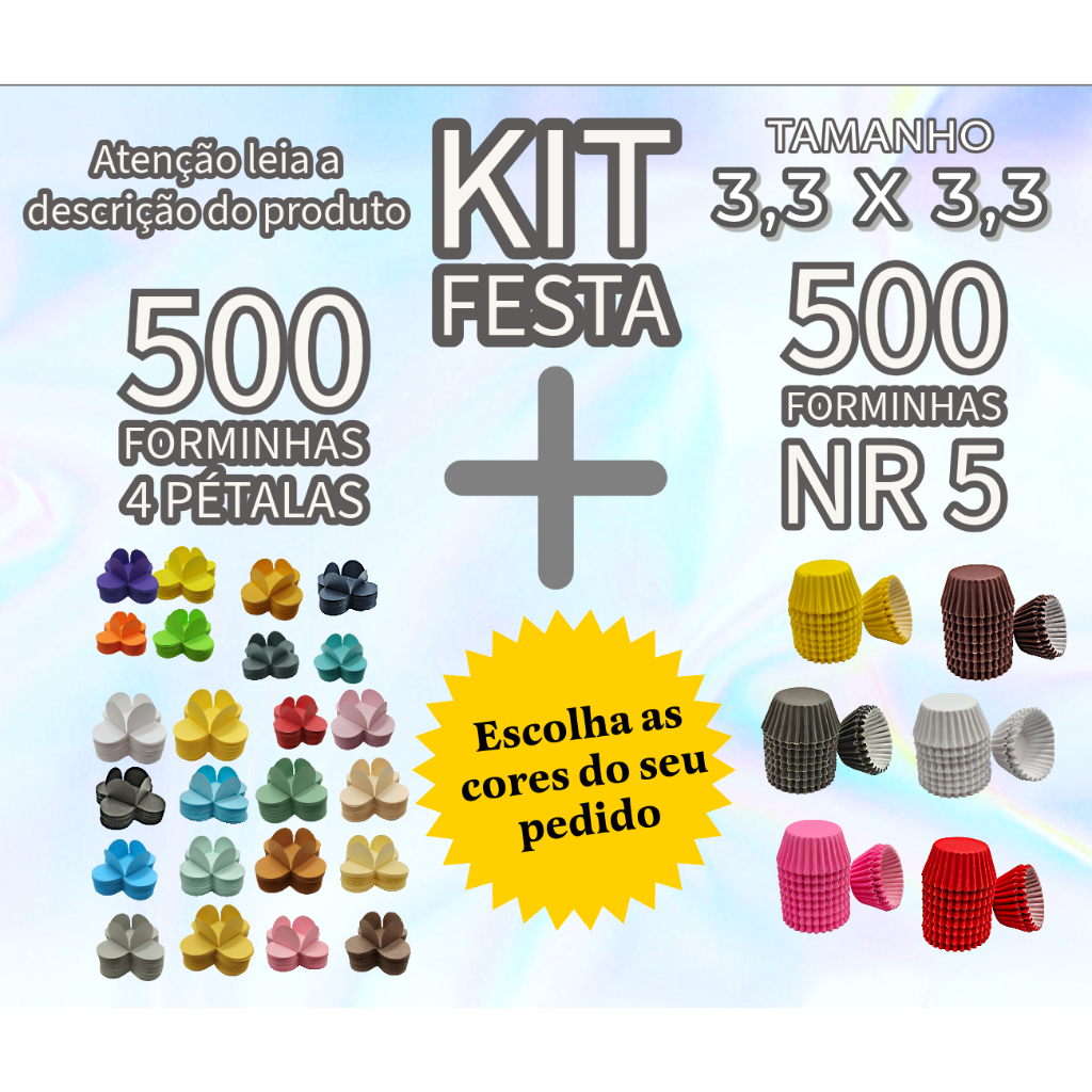 Kit Festa 3,3x3,3 - 500 Forminhas 4 Petalas + 500 Forminhas NR 5 em Oferta na Shopee