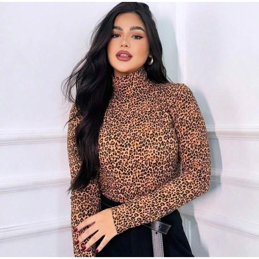 Blusa Segunda Pele Gola Alta Feminina Estampada Animal Print em Oferta na Shopee