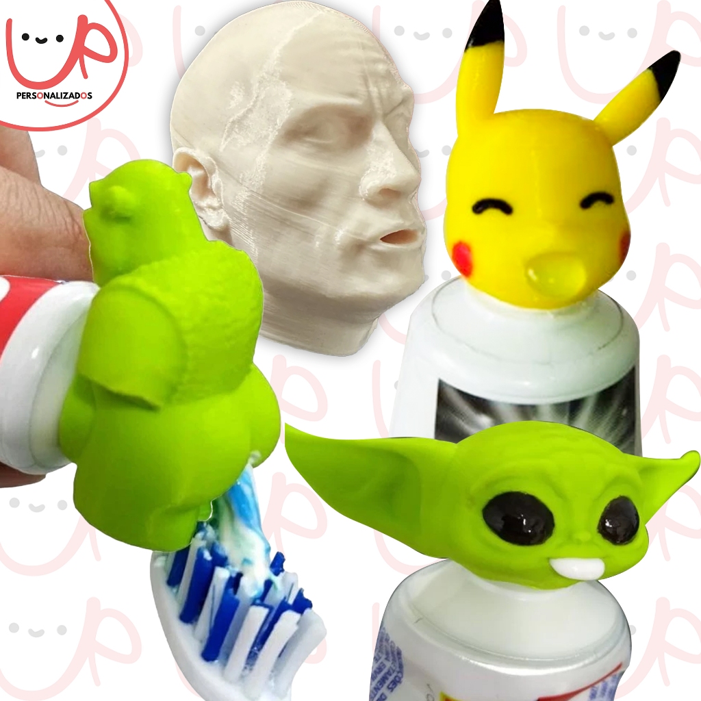 Tampa tampinha pasta creme de dente engraçada divertida Shrek Baby yoda Pikachu The rock em Oferta na Shopee