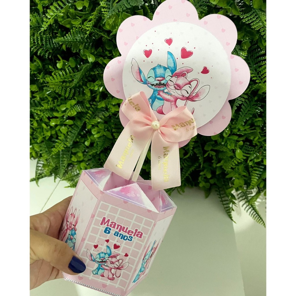 Kit de Centro de mesa Stitch e Angel | Arranjo de mesa | Enfeite | Cachepô | Lembrancinha Personalizado