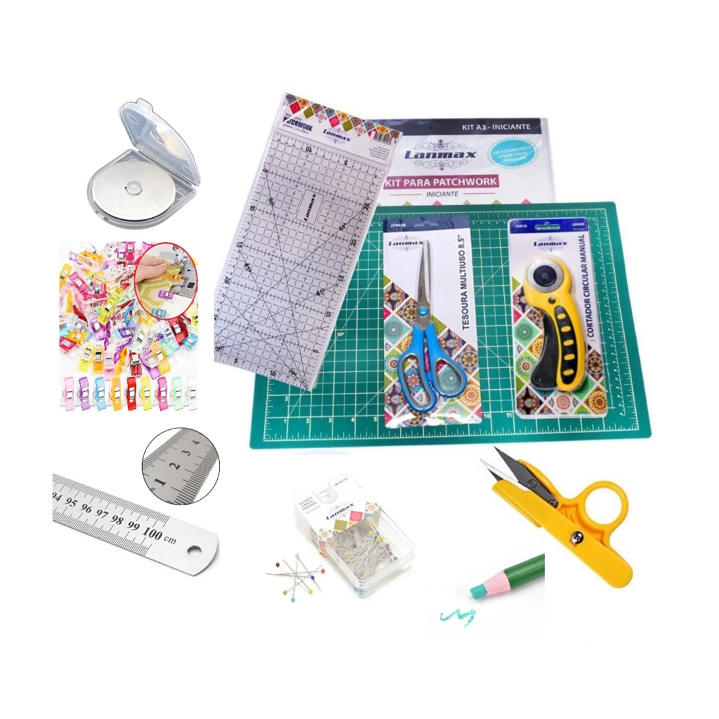 Kit Iniciante Patchwork Lanmax Base de Corte 30x45cm com Acessórios Praticidade E Precisão Projetos