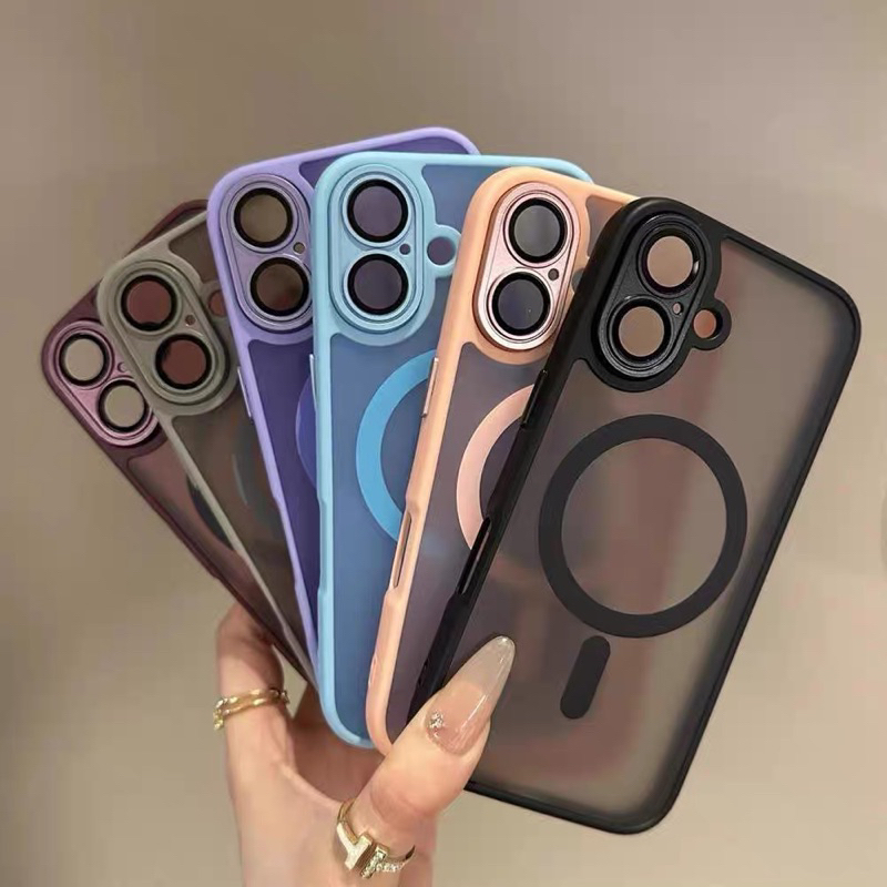 ② capa magnético fosco translúcido com proteção de câmera pra iPhone 16 16pro 16promax em Oferta na Shopee
