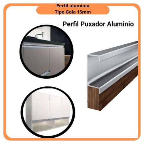 Detalhes do Puxador Perfil de Alumínio Gaveta, Armários Gabinetes Banheiro Guarda Roupa, Cozinha de 30mts/100mts