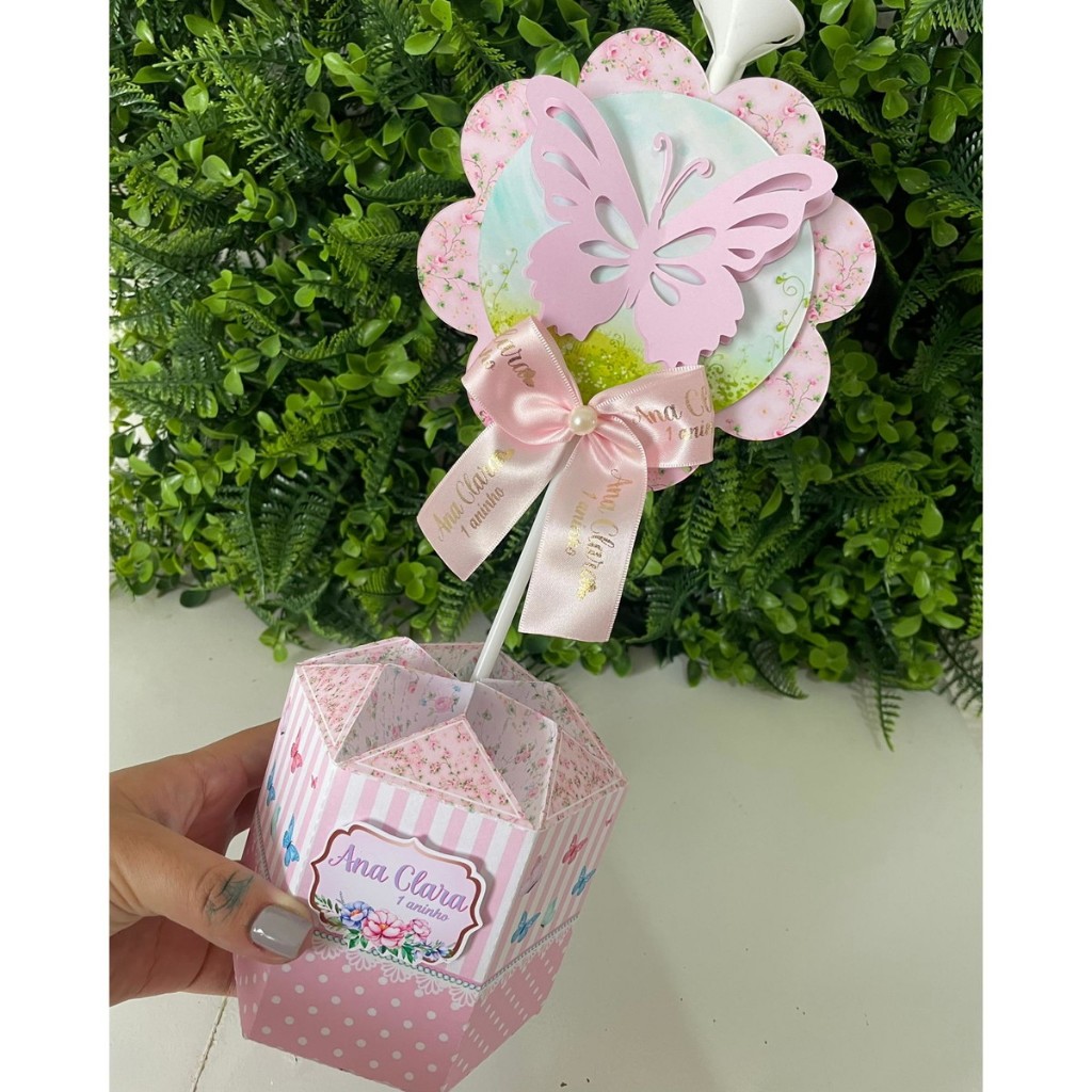 Kit de Centro de mesa Jardim das Borboletas | Arranjo de mesa | Enfeite | Cachepô | Lembrancinha Personalizado
