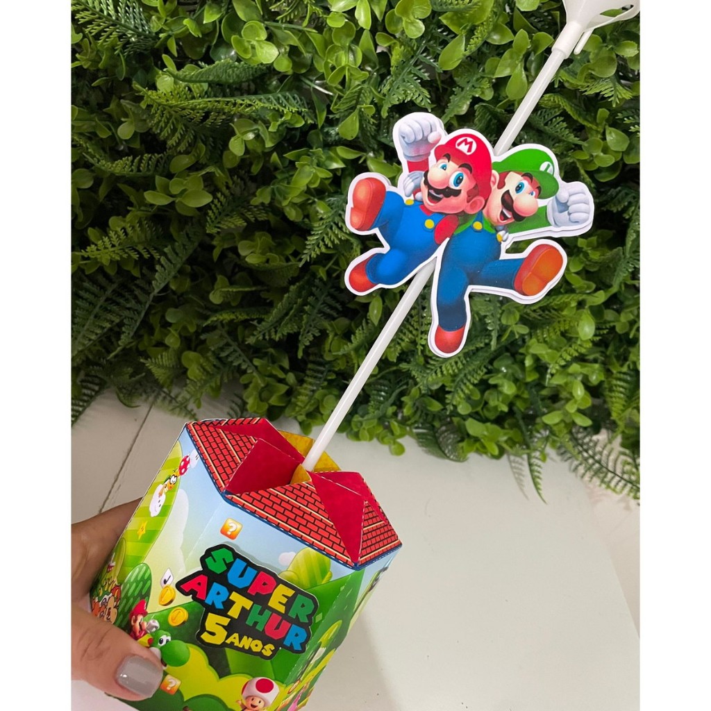 Kit de Centro de mesa Super Mário | Arranjo de mesa | Enfeite | Cachepô | Lembrancinha Personalizado