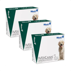 Kit 3 IverCanis 3mg para Cães de 15Kg - Blíster 4 Comprimidos